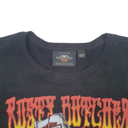 Womens Black Harvey Davidson Crop top Crewneck Jumper