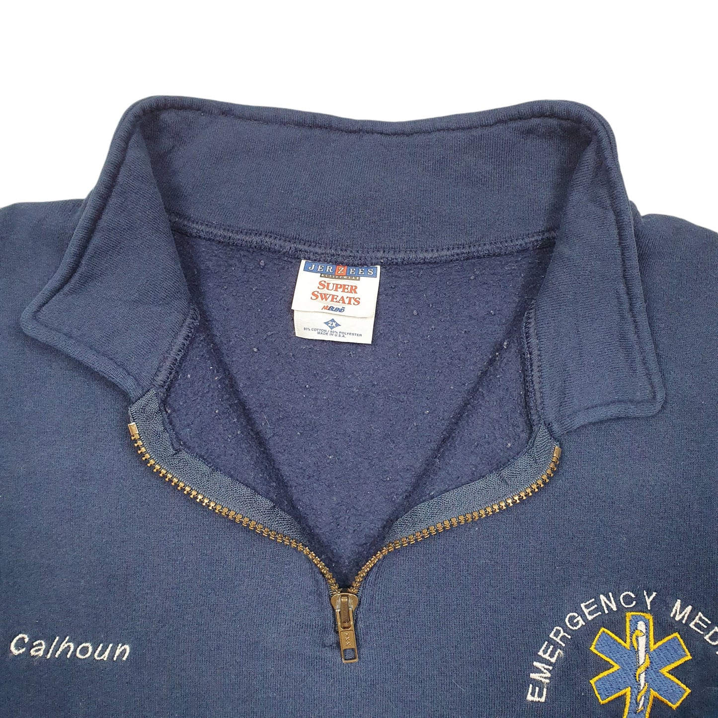Mens Navy Jerzees Wallowa County Emergency Medical services Made In USA Quarter Zip Jumper