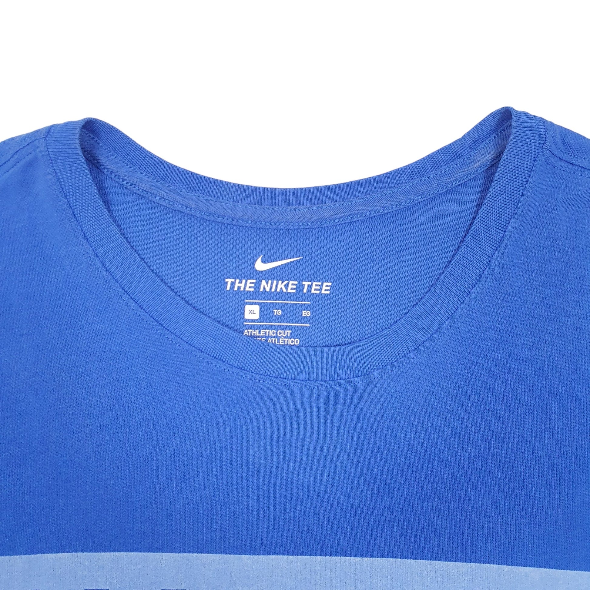 Mens Blue Nike Swoosh Spellout Dri Fit Short Sleeve T Shirt