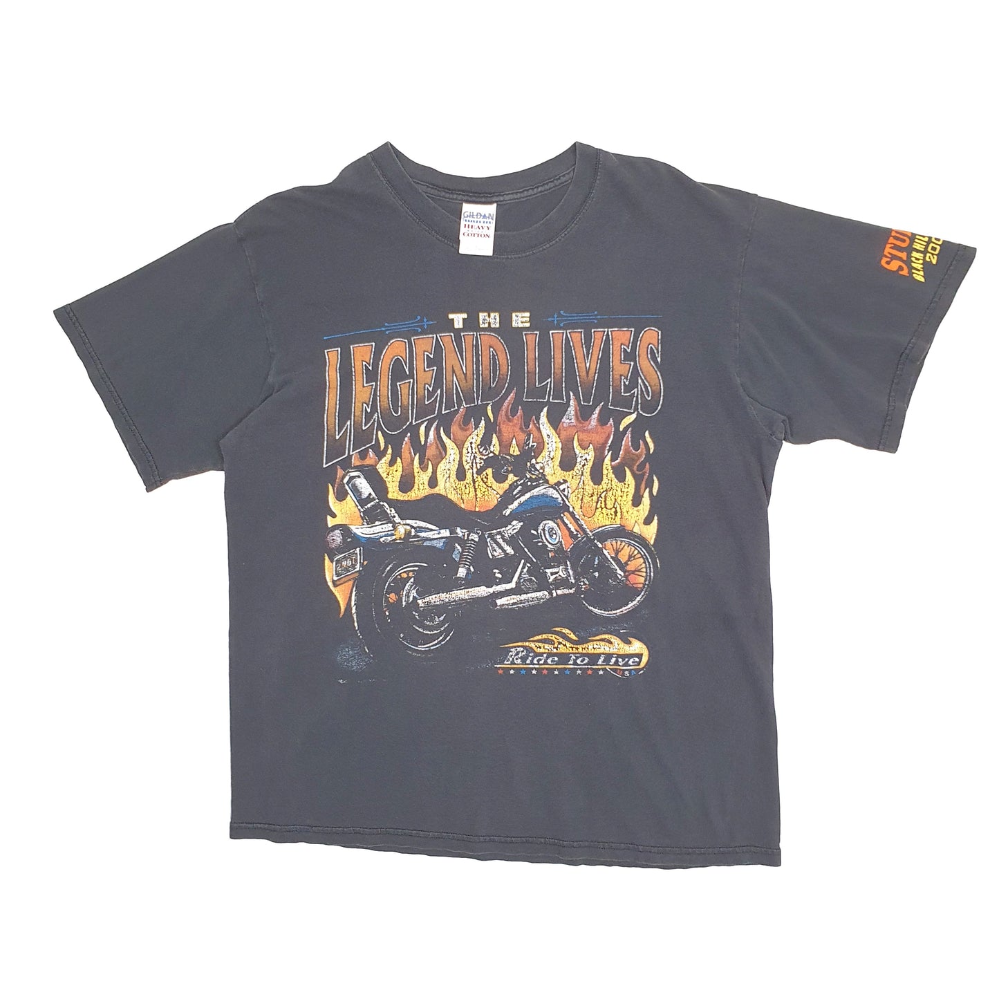 Mens Black Gildan Vintage Graphic Ride to Live Biker Sturgis Rally 2004 Short Sleeve T Shirt