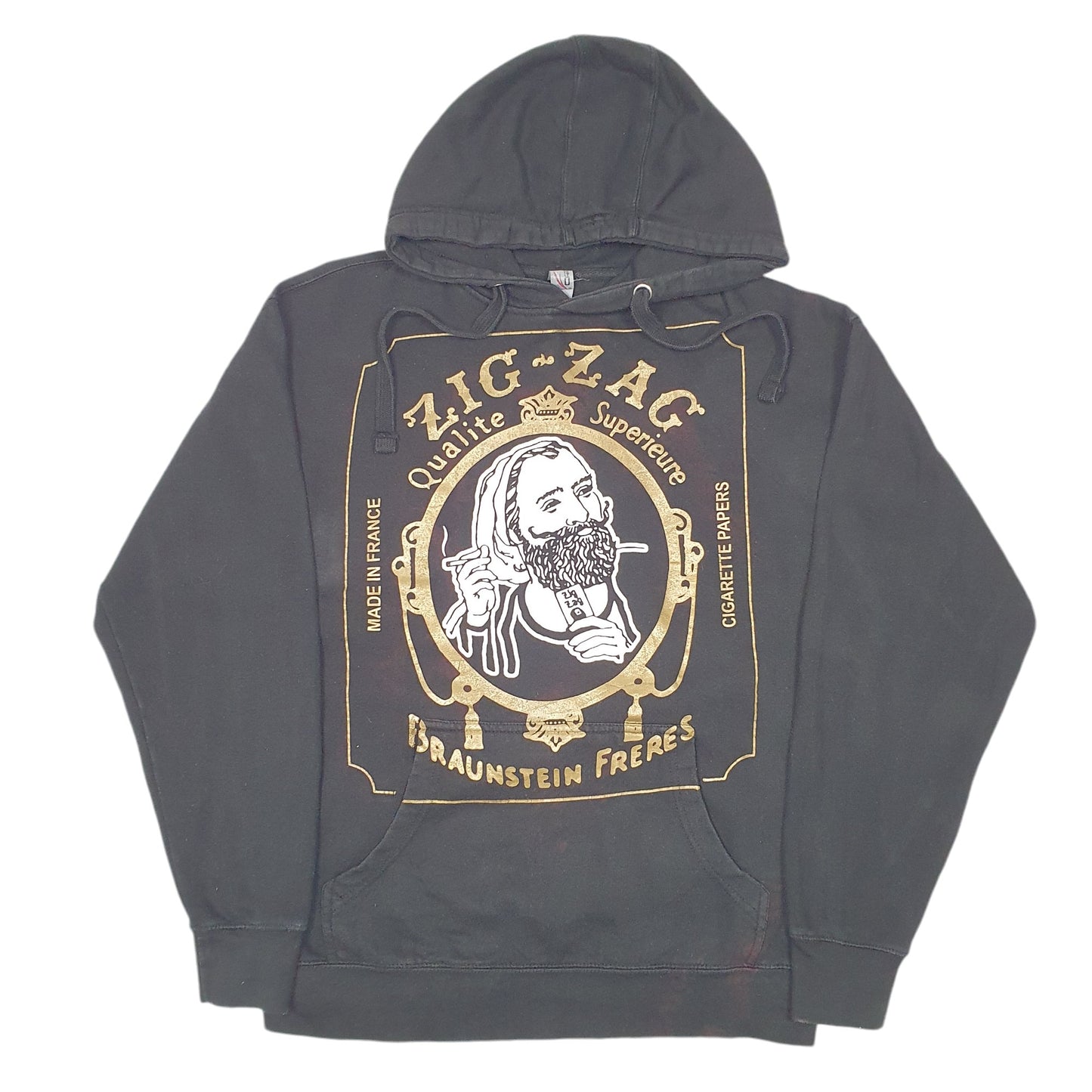 Mens Black Cotton Heritage Zig Zag Cigarette Papers Rolling France Hoodie Jumper