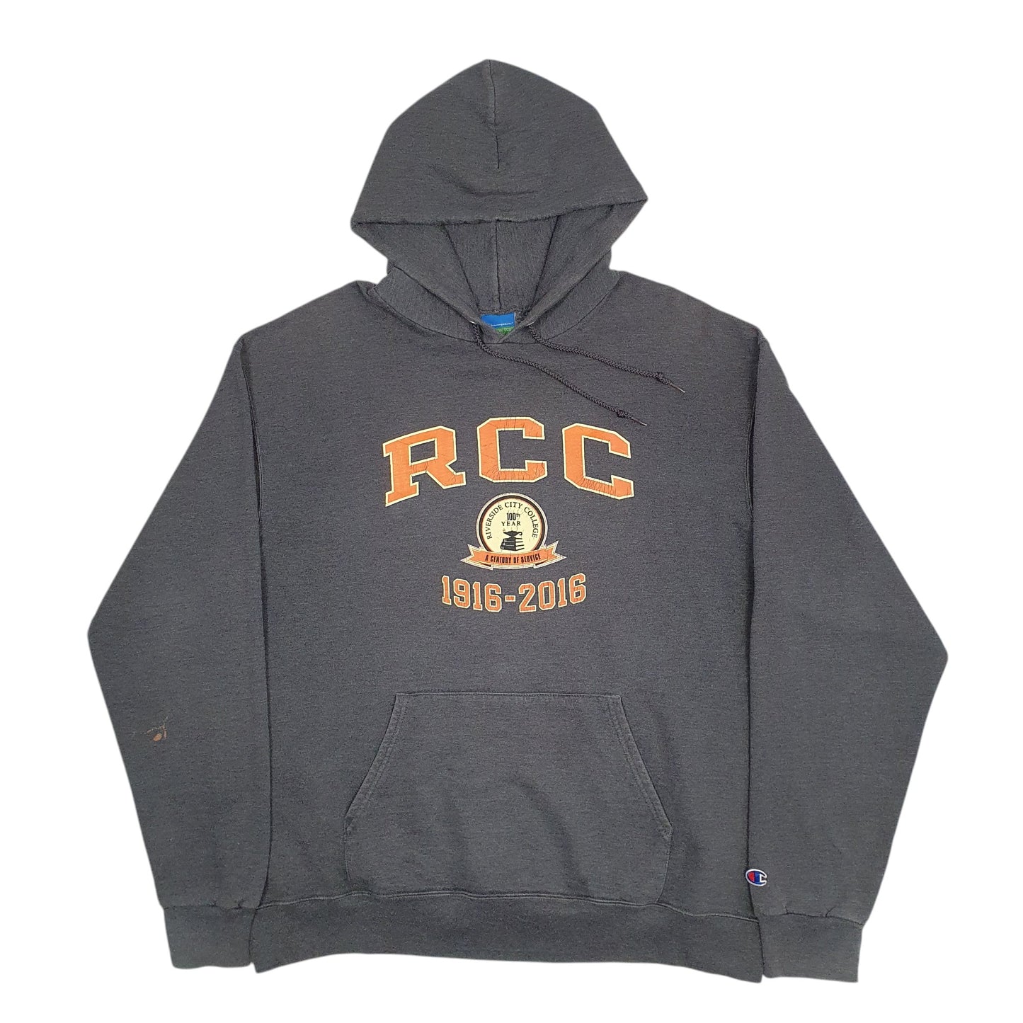 Mens Grey Champion RCC Spellout Hoodie Jumper