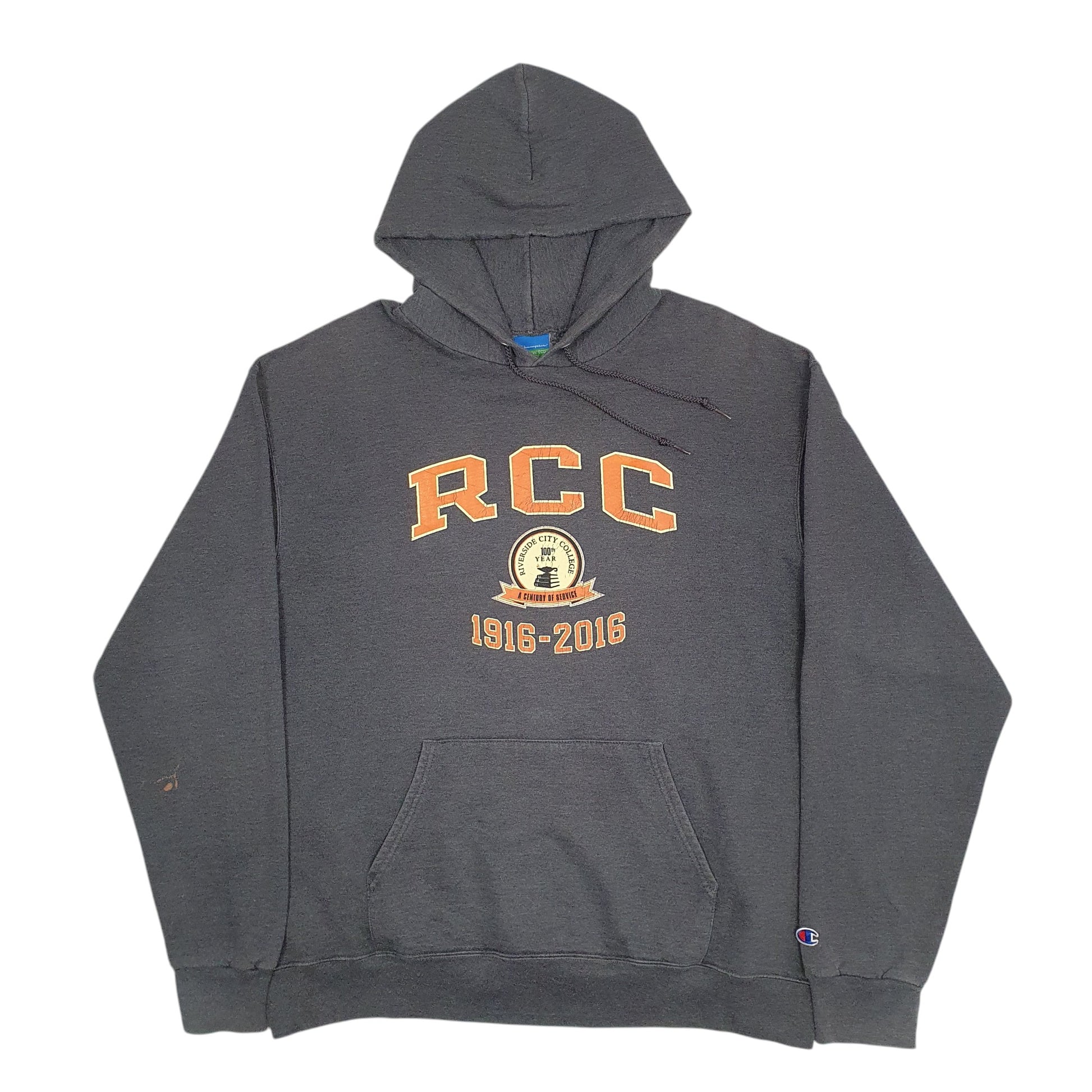 Mens Grey Champion RCC Spellout Hoodie Jumper