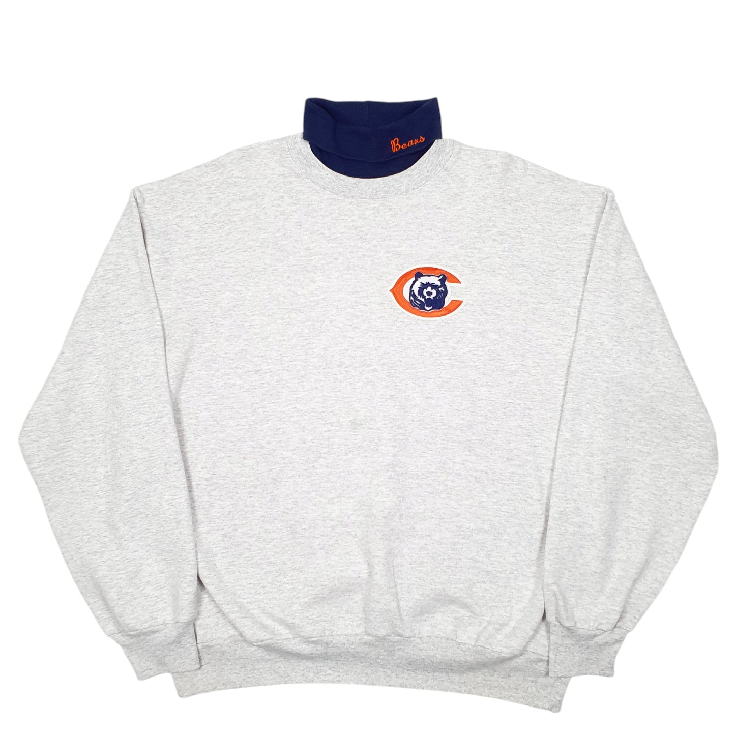 Mens Grey Majestic Vintage Chicago Bears American Football Made In USA Roll Neck 90s Crewneck Jumper
