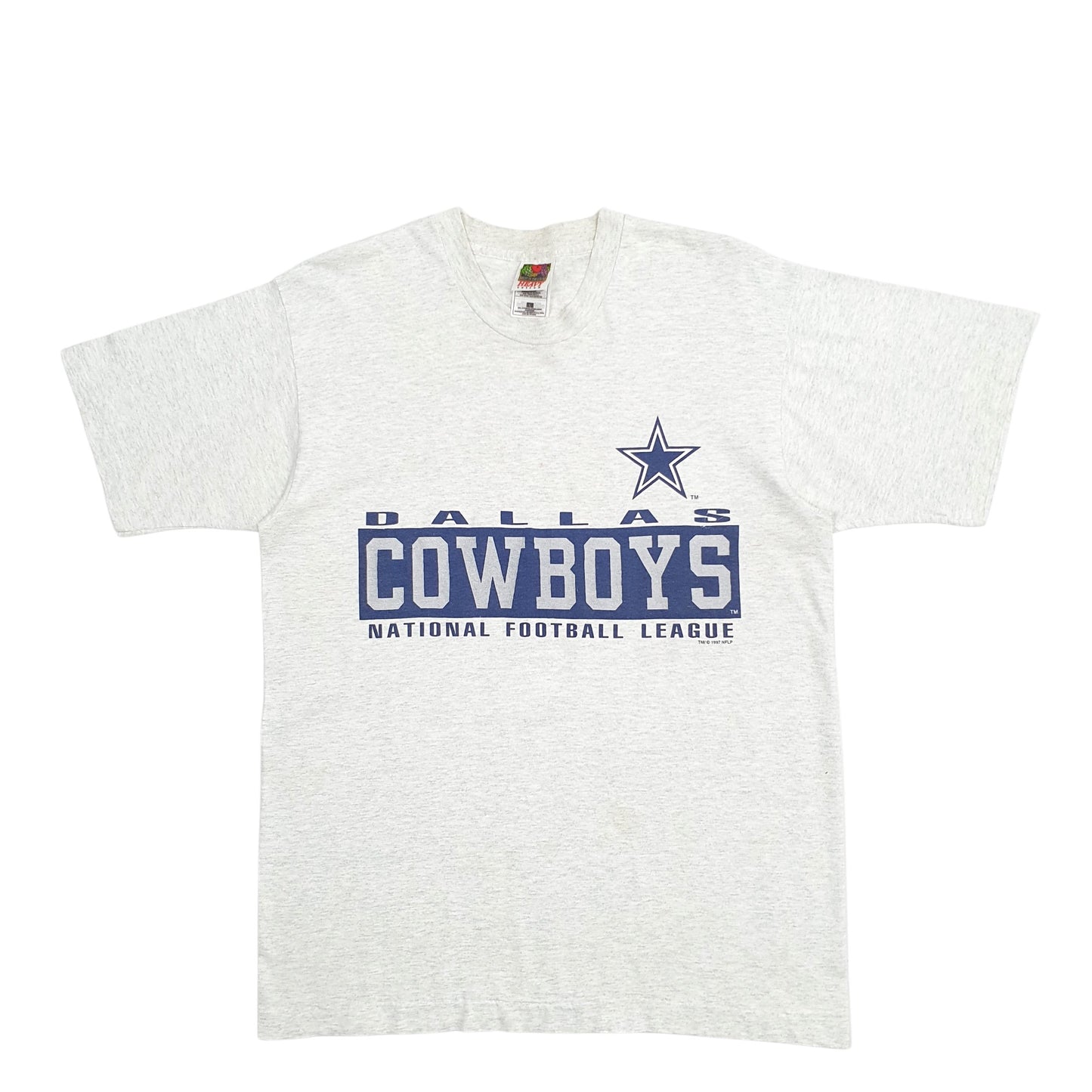 Mens Grey Fruit Of The Loom Single Stitch Vintage 90s Dallas Cowboys Short Sleeve T Shirt