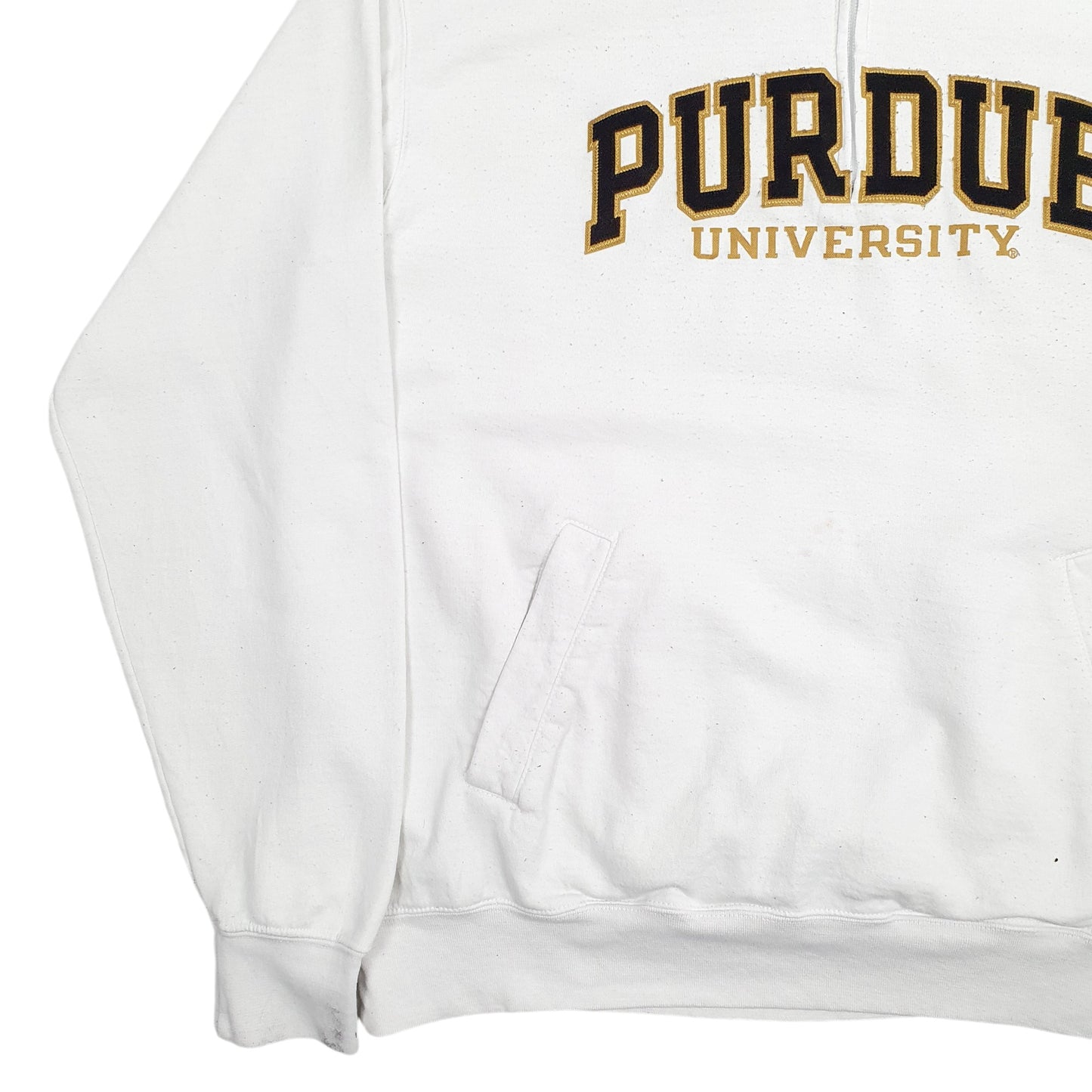 Mens White Champion Purdue University Spellout Quarter Zip Jumper