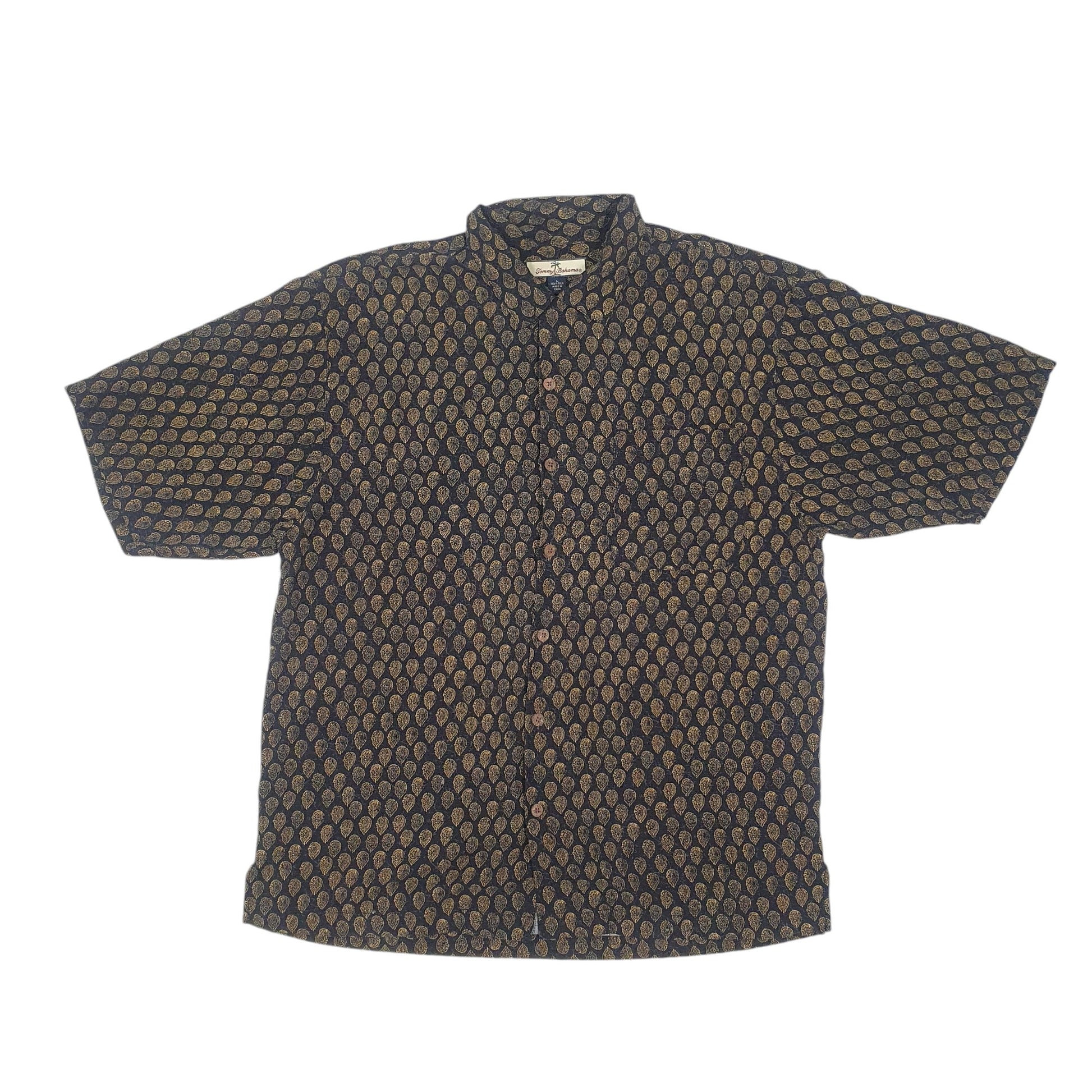 Mens Black Tommy Bahamas Pattern Short Sleeve Shirt