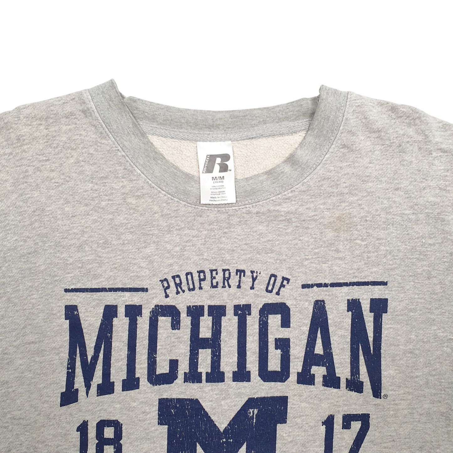 Mens Grey Russell Athletic Michigan Wolverines Spellout Crewneck Jumper