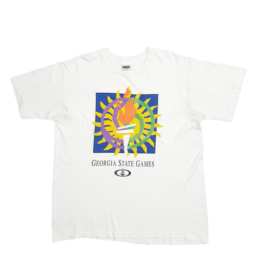 Mens White Georgia State Games Single Stitch Vintage 90s Short Sleeve T Shirt