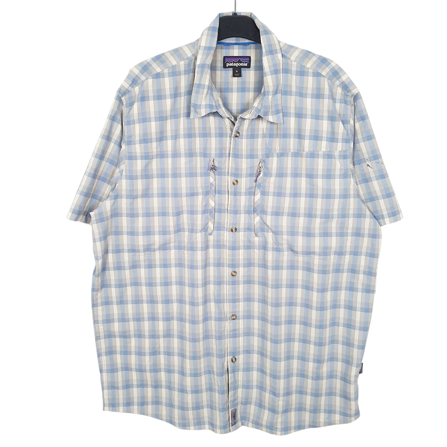 Mens Grey Patagonia Sun Stretch Outdoors Camping Hiking Short Sleeve Shirt