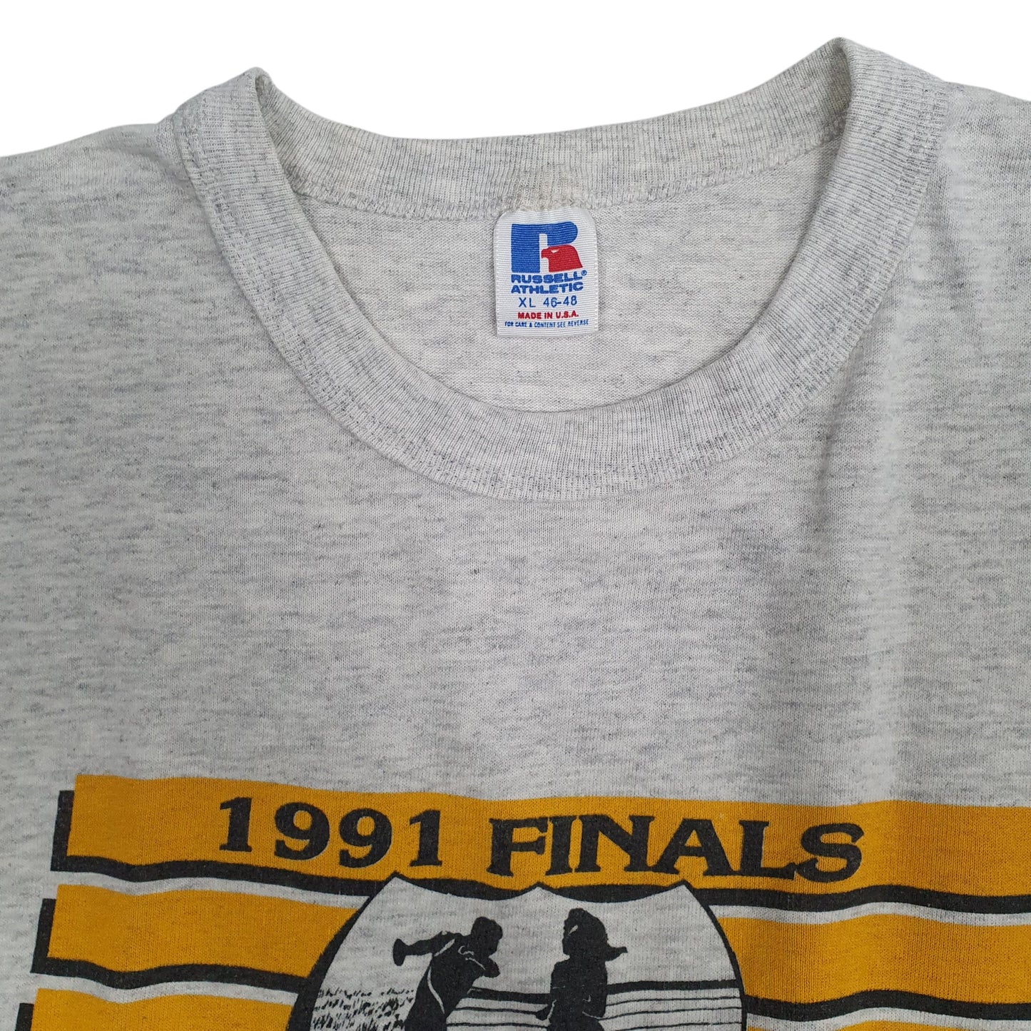 Mens Grey Russell Athletic Single Stitch Vintage 90s Track & Field Short Sleeve T Shirt