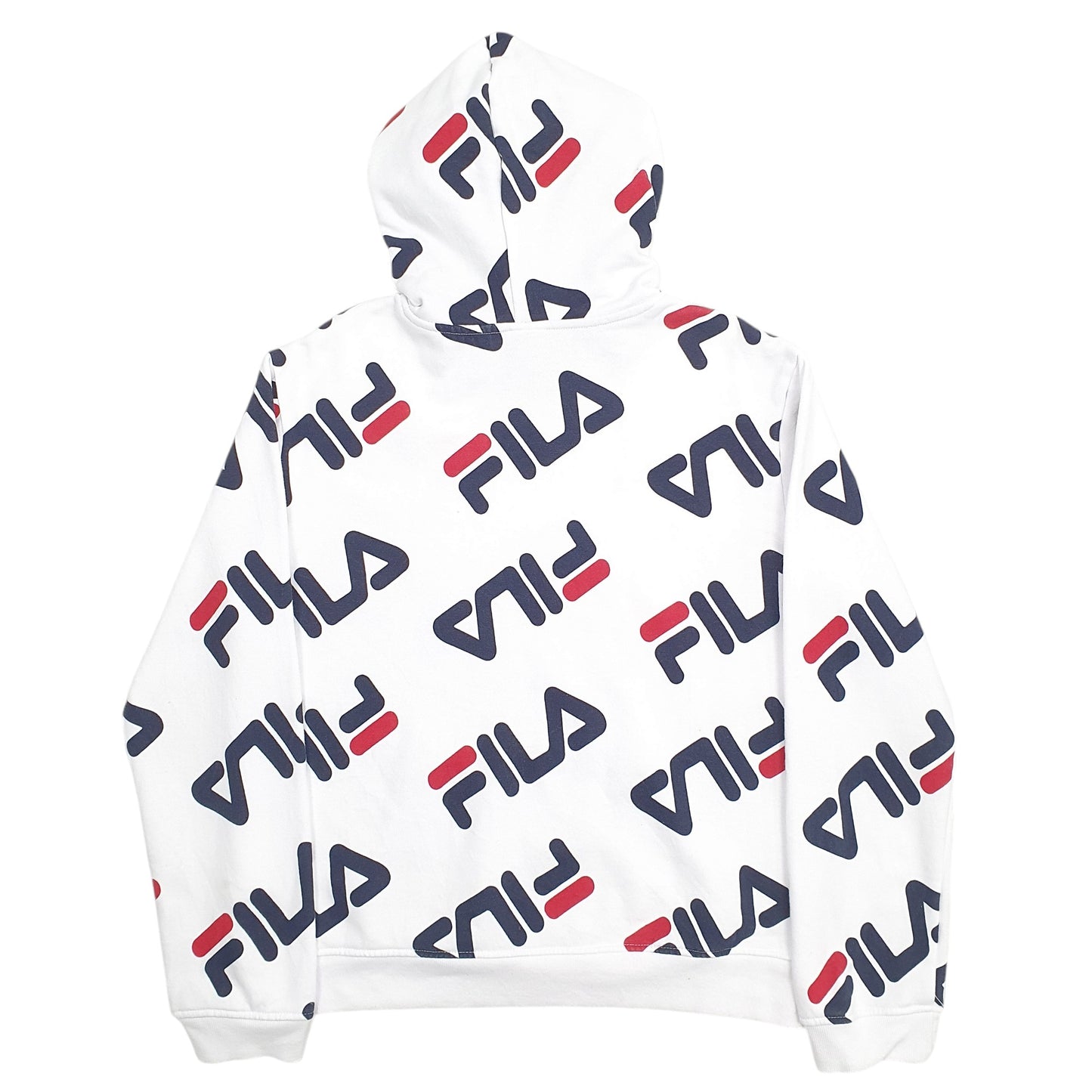 Mens White Fila Spellout Hoodie Jumper