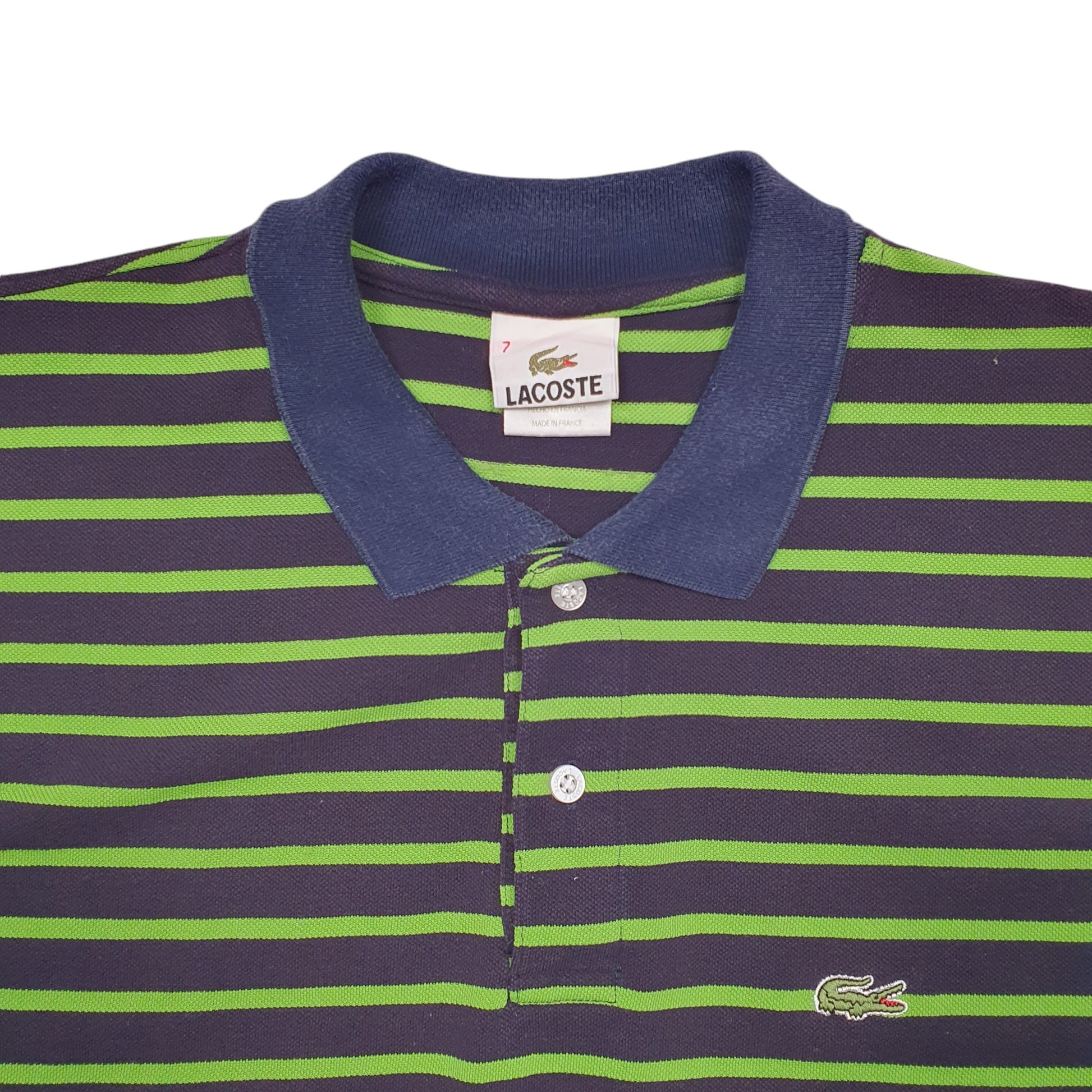 Mens Green Lacoste Stripes Short Sleeve Polo Shirt