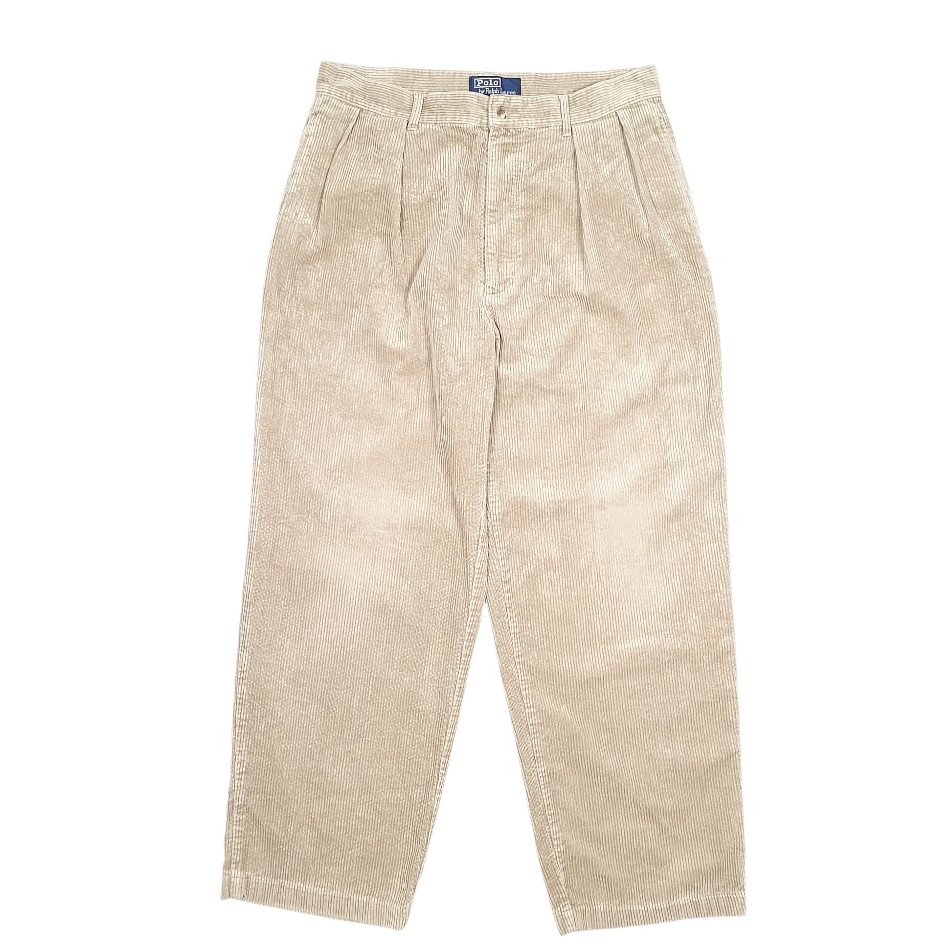 Mens Tan Polo Ralph Lauren Vintage Double Pleated Corduroy Trousers