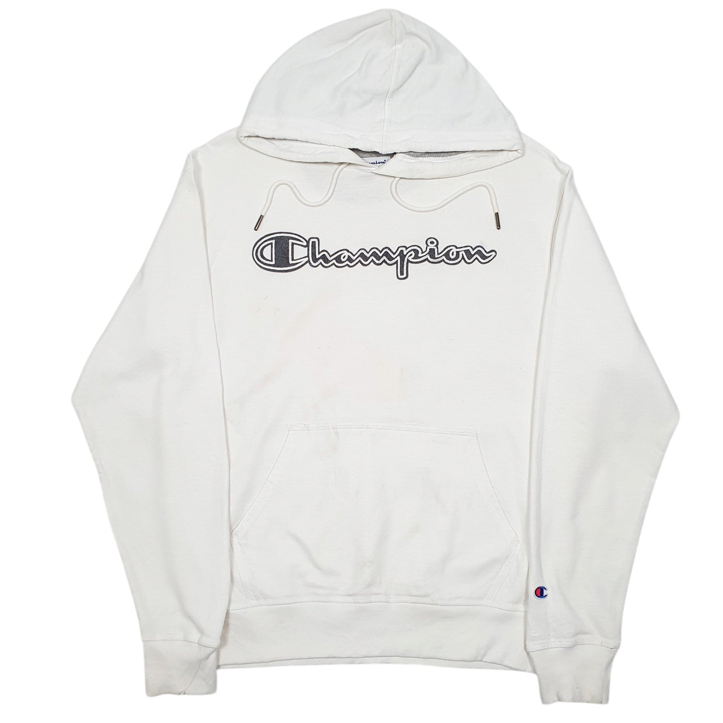 Mens White Champion Script Hoodie Jumper