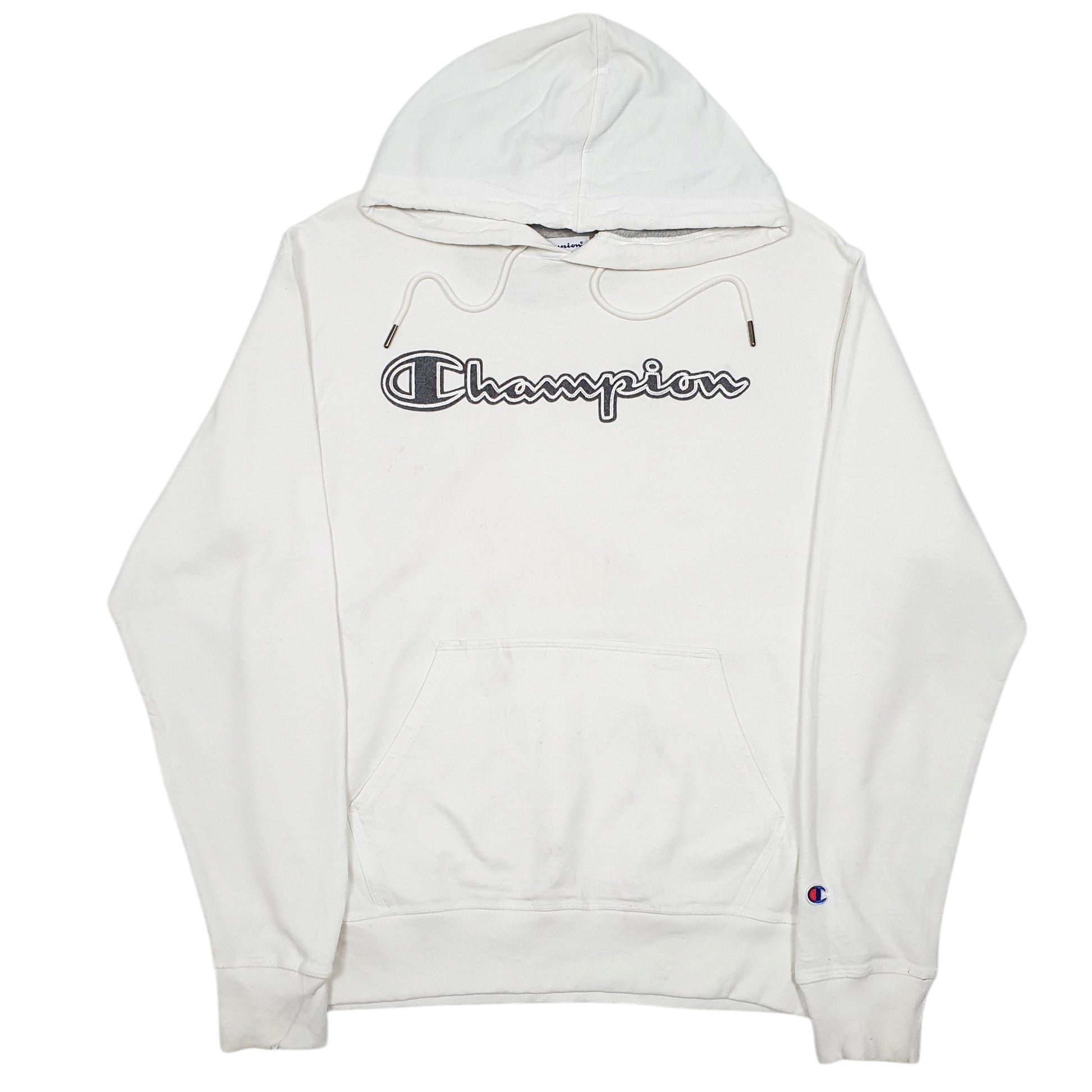 Mens White Champion Script Hoodie Jumper