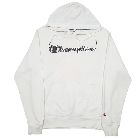 Mens White Champion Script Hoodie Jumper