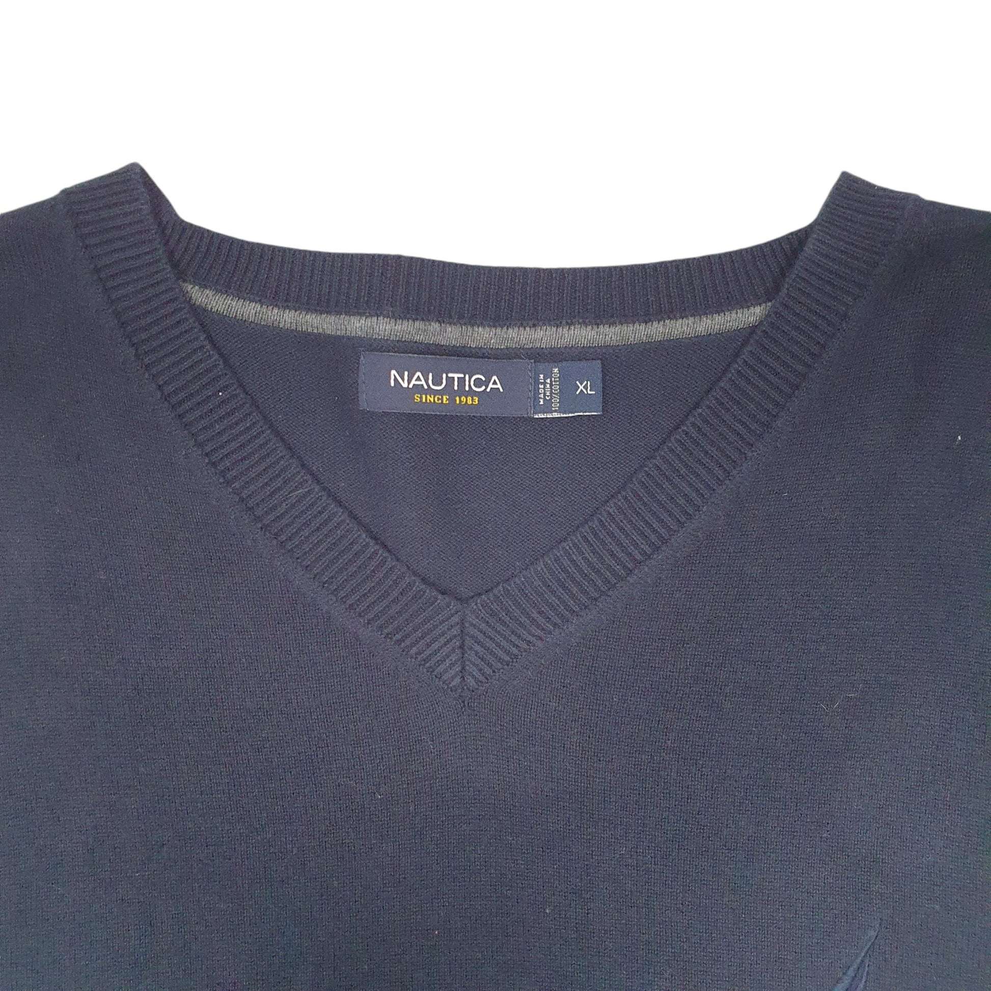 Mens Navy Nautica Knit V Neck Jumper