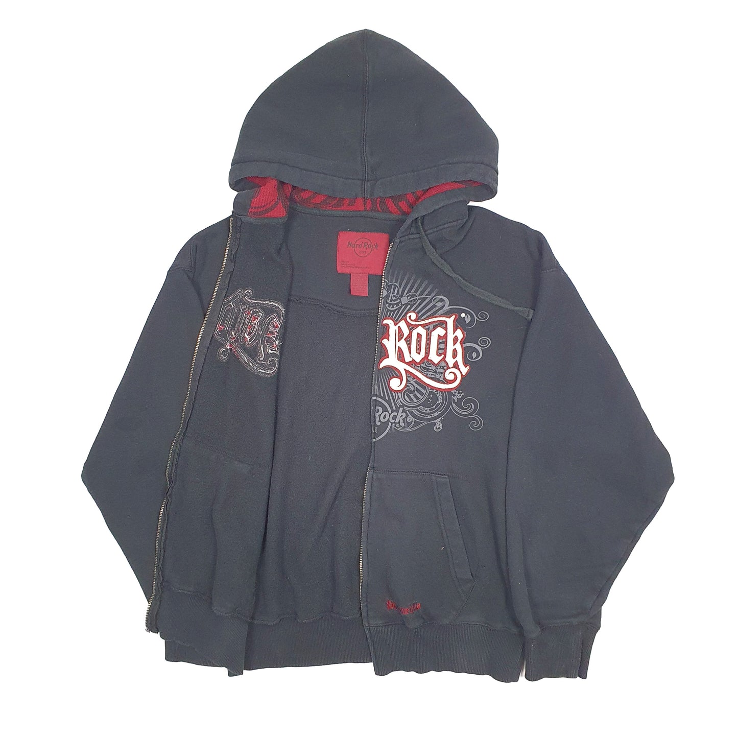 Mens Black Hard Rock Cafe Philadelphia Vintage 2000s Full Zip Jumper