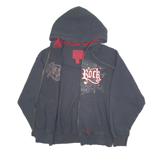Mens Black Hard Rock Cafe Philadelphia Vintage 2000s Full Zip Jumper