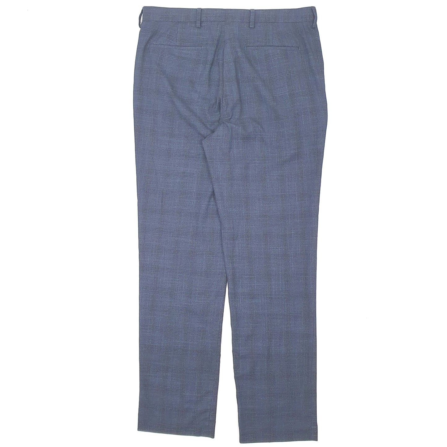 Mens Navy M&S Check Formal Trousers