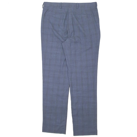 Mens Navy M&S Check Formal Trousers