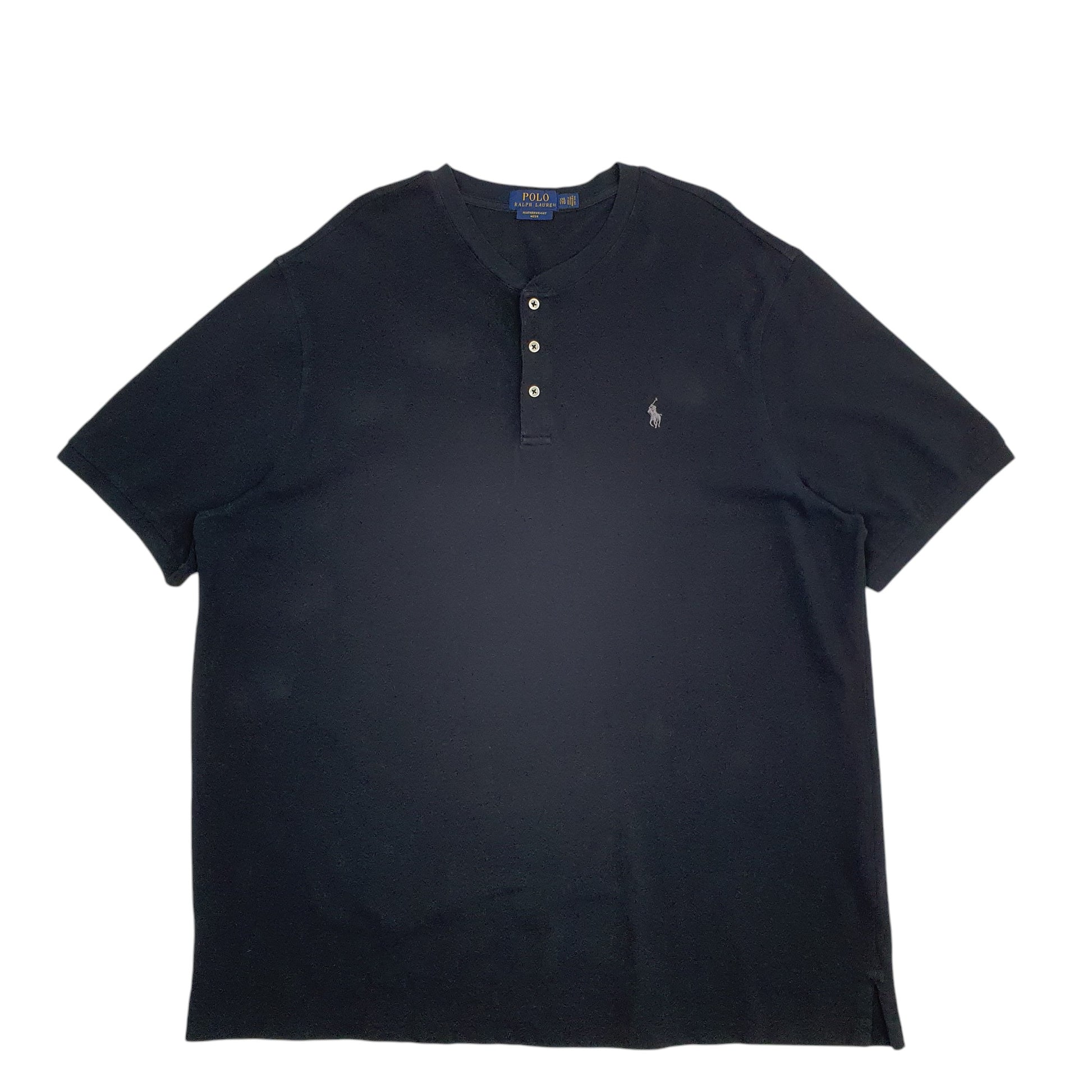 Mens Black Polo Ralph Lauren Featherweight Mesh Button Up Short Sleeve T Shirt