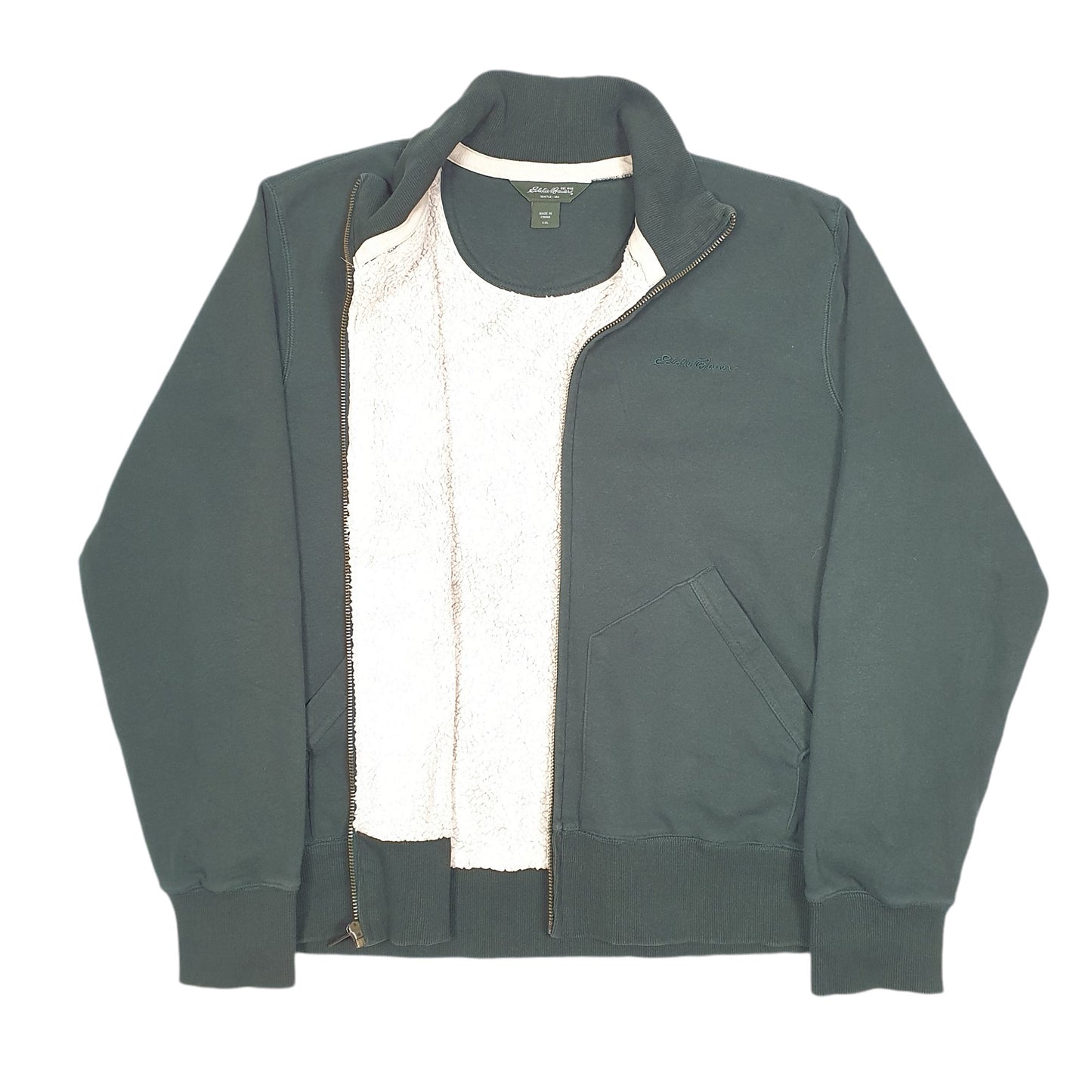 Mens Khaki Eddie Bauer Fleece Lined Sweater Full Zip Jumper