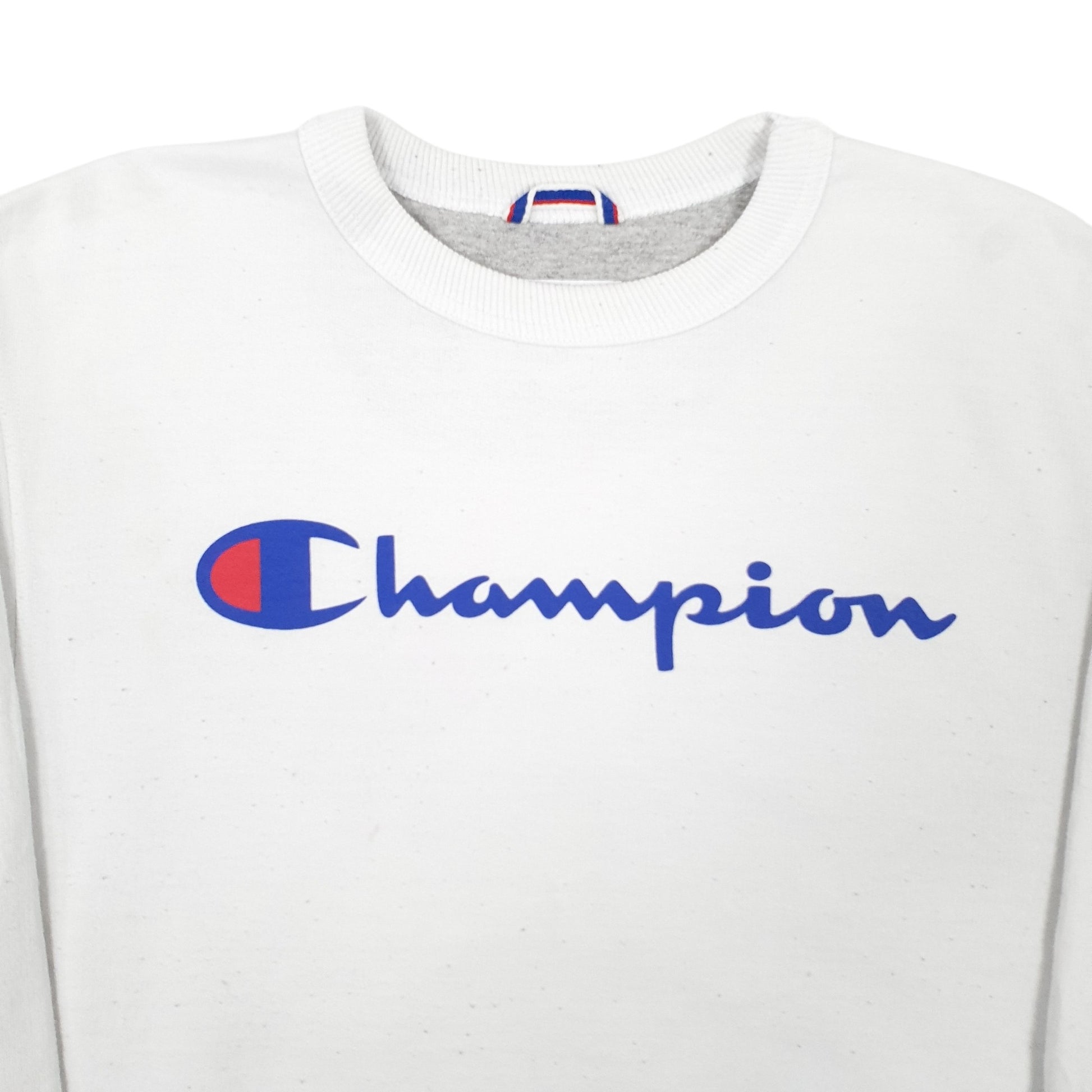 Mens White Champion Spellout Crewneck Jumper