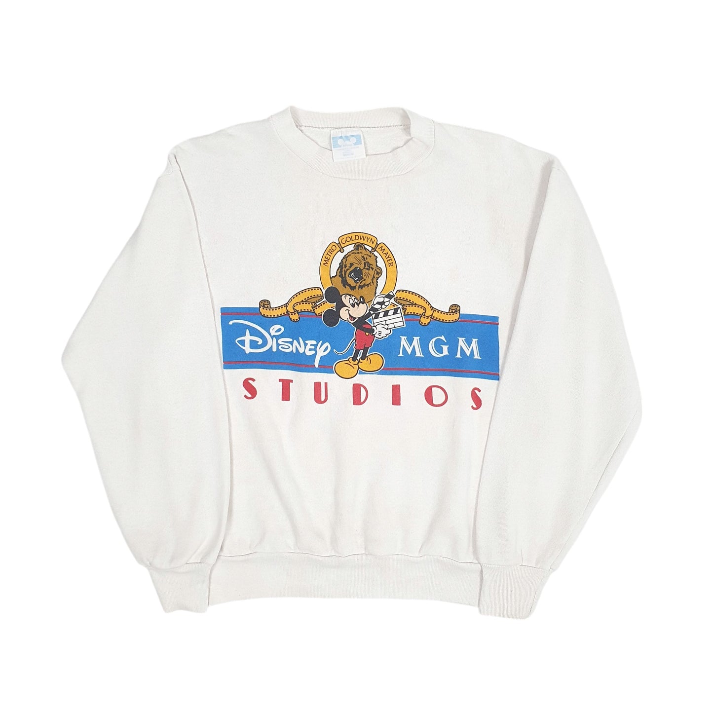 Womens White Disney Made in USA Vintage 1990s Metro Goldwyn Mayer Studios Crewneck Jumper