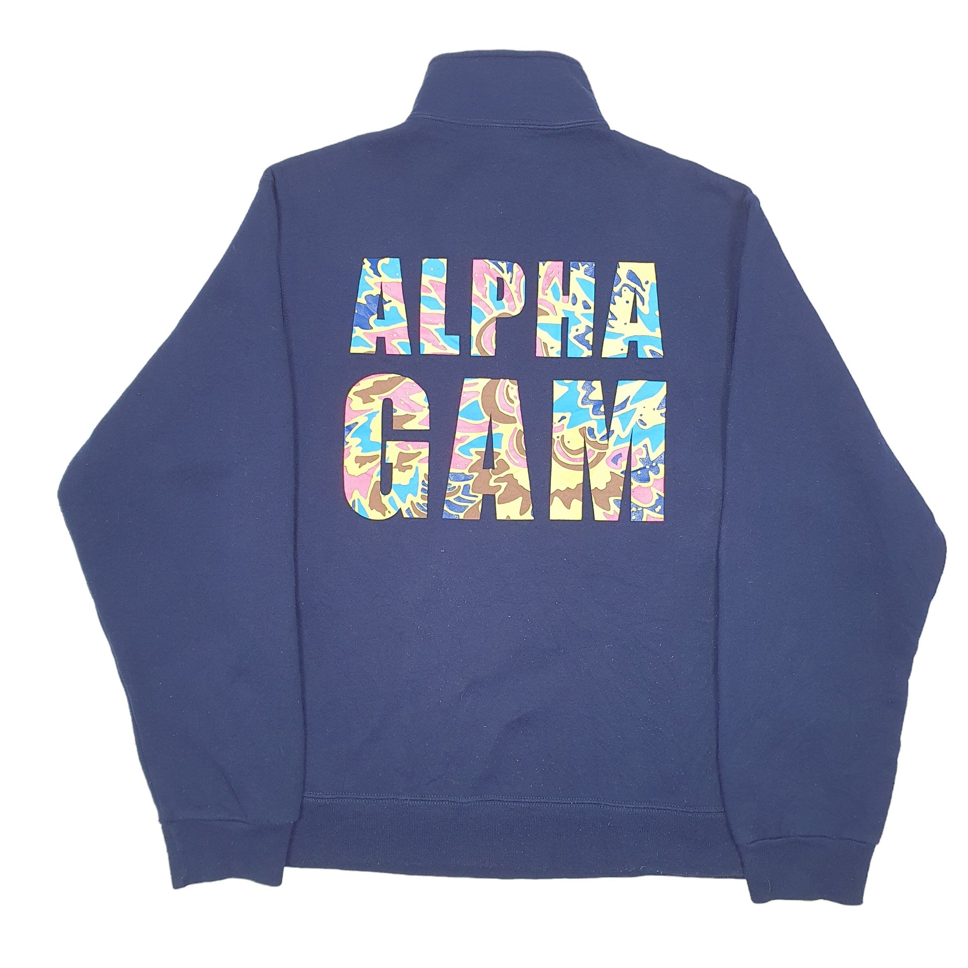 Womens Navy Jerzees Alpha Upsilon USA College Fraternity Frat House Quarter Zip Jumper