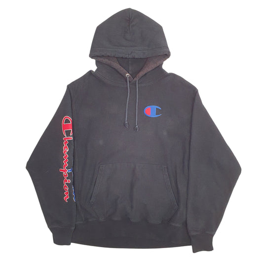 Mens Black Champion Reverse Weave Spellout Hoodie Jumper