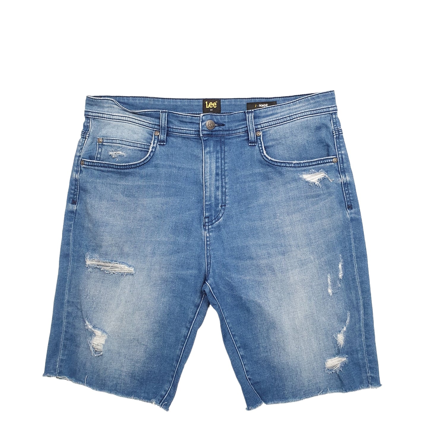 Mens Blue Lee Distressed Denim Shorts