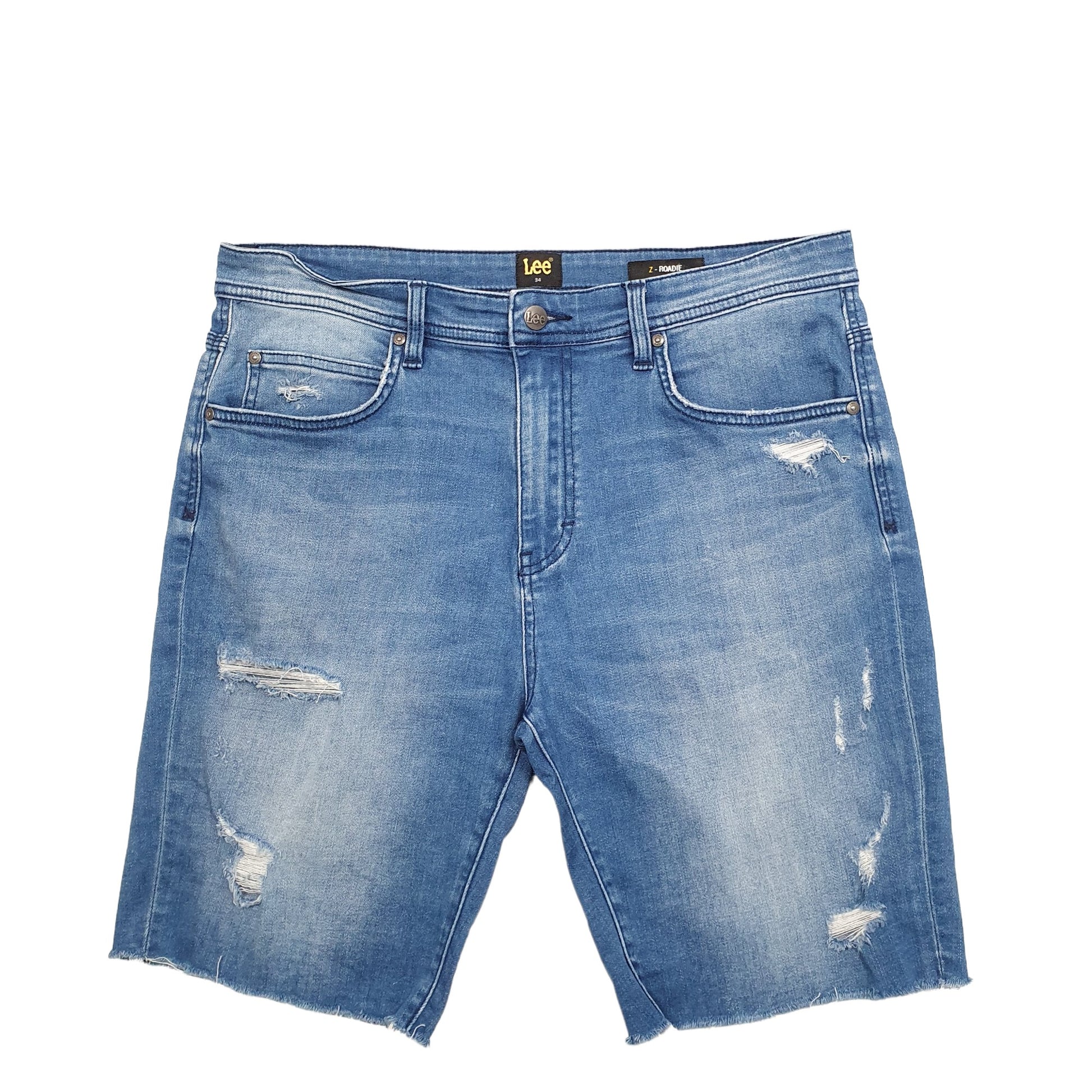 Mens Blue Lee Distressed Denim Shorts