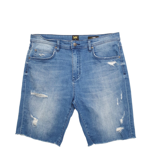Mens Blue Lee Distressed Denim Shorts
