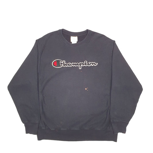 Mens Black Champion Spellout Reverse Weave Crewneck Jumper