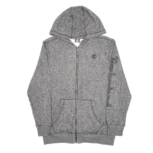 Mens Grey Timberland Hoodie Spellout Full Zip Jumper