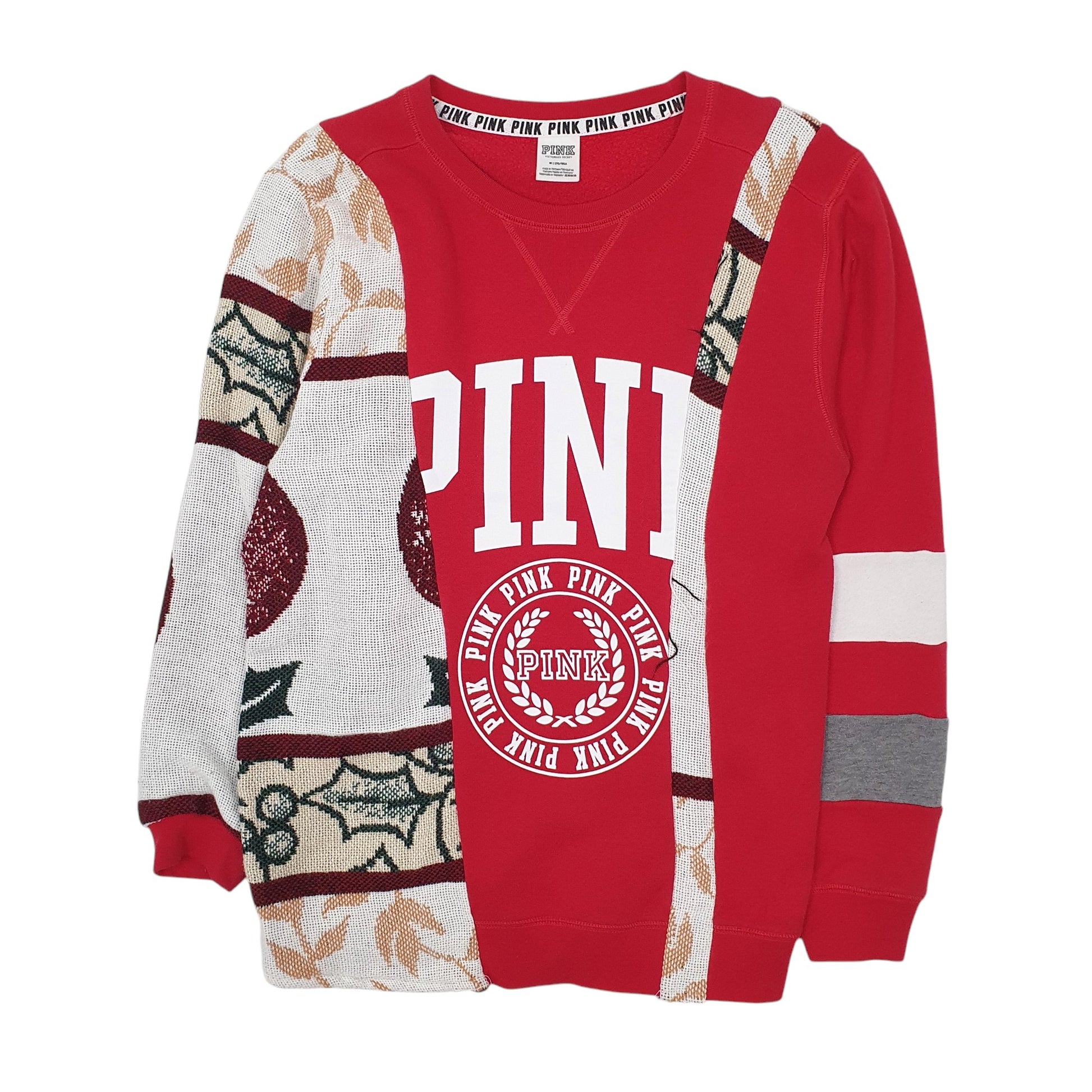 Womens Red Pink Reworked Crewneck Jumper