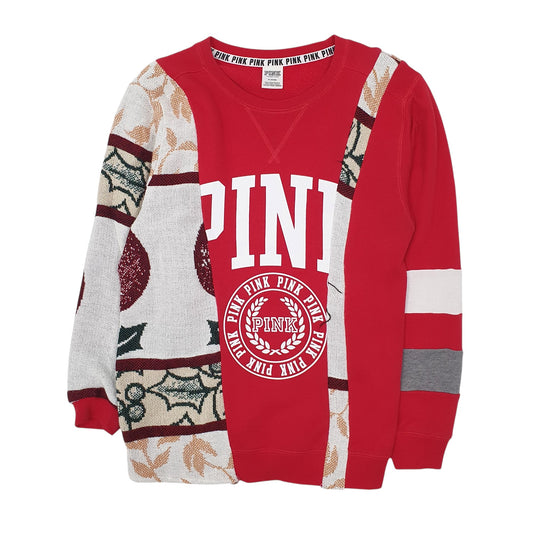 Womens Red Pink Reworked Crewneck Jumper