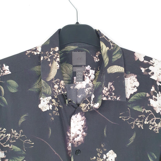 Mens Black H&M Floral Long Sleeve Shirt