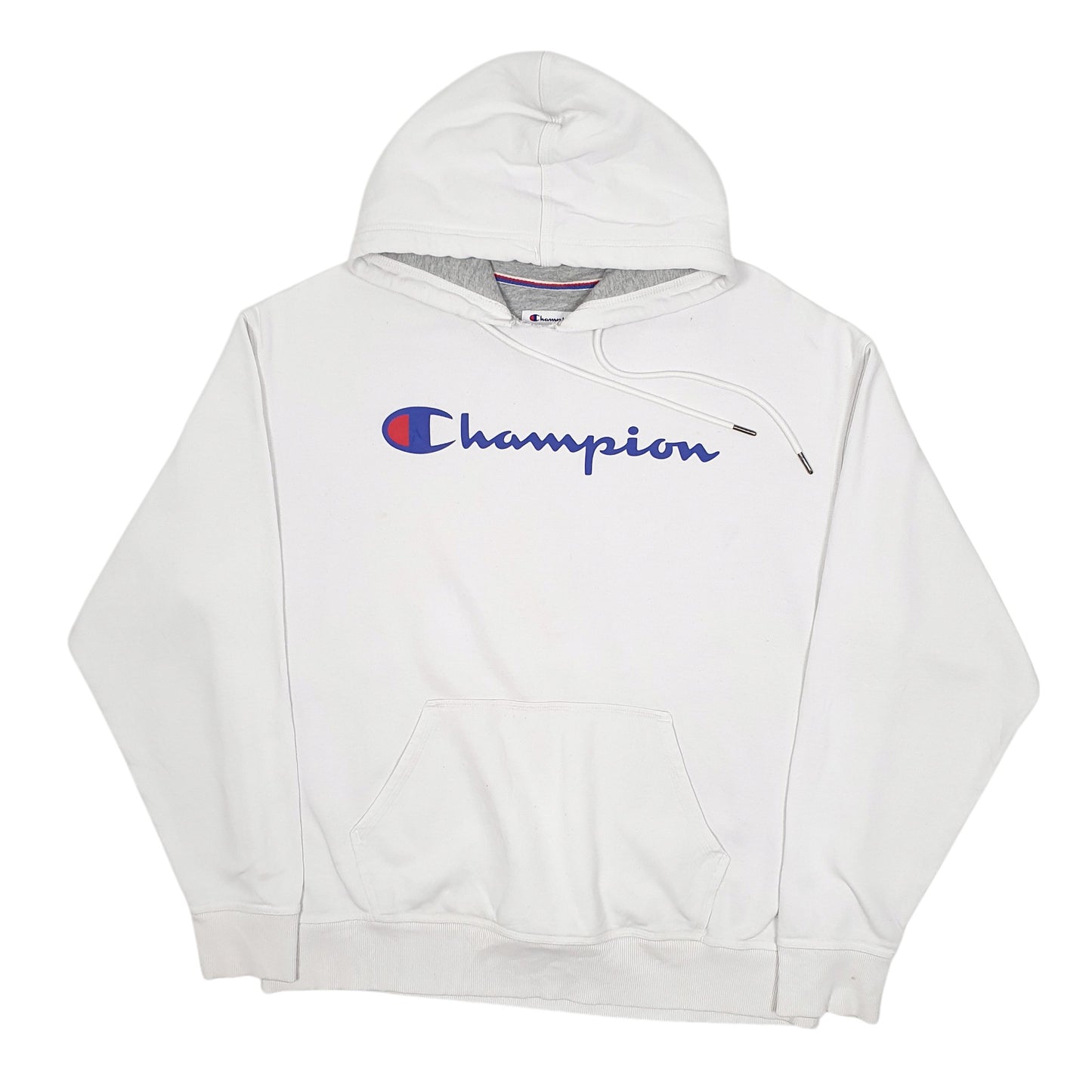 Mens White Champion Spellout Hoodie Jumper