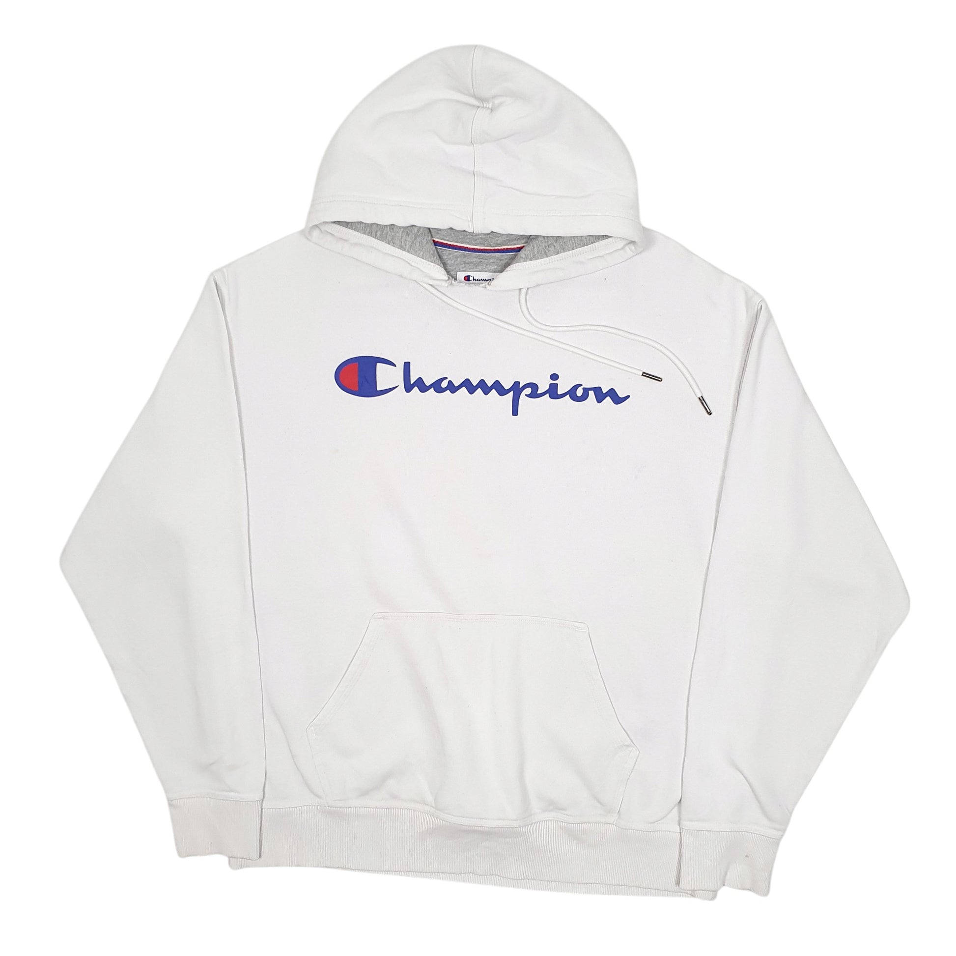 Mens White Champion Spellout Hoodie Jumper