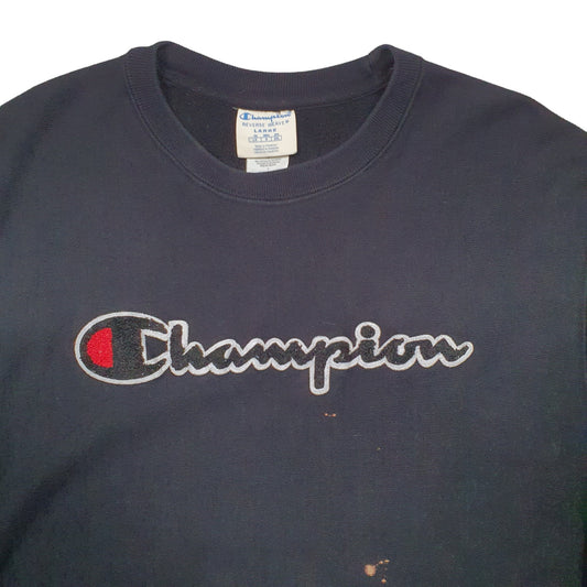 Mens Black Champion Spellout Reverse Weave Crewneck Jumper