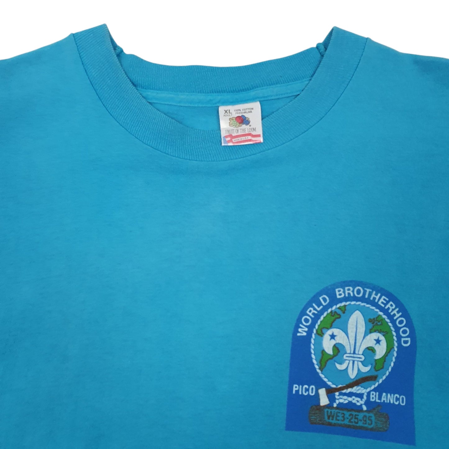 Mens Blue Fruit Of The Loom Single Stitch Vintage 90s Short Sleeve T Shirt