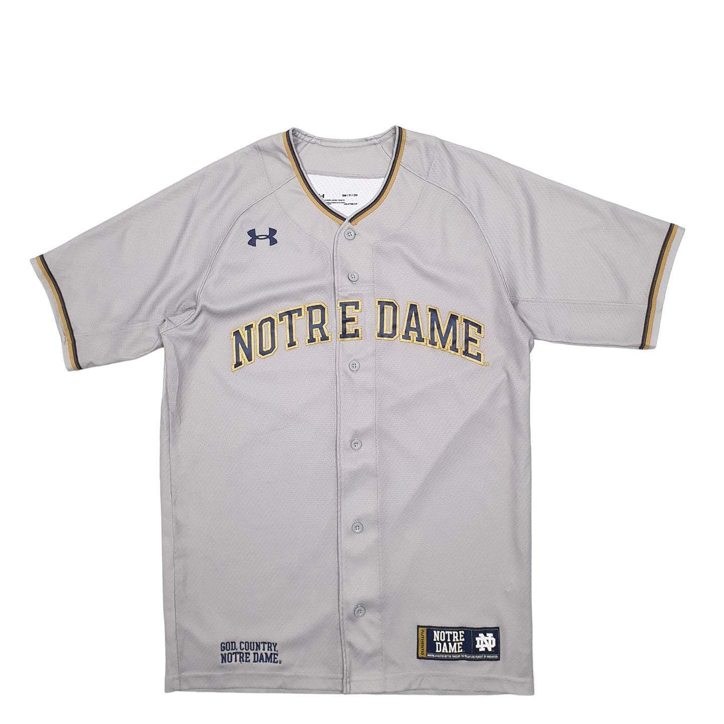 Mens Grey Under Armour MLB Baseball Jersey Notre Dame Short Sleeve T Shirt