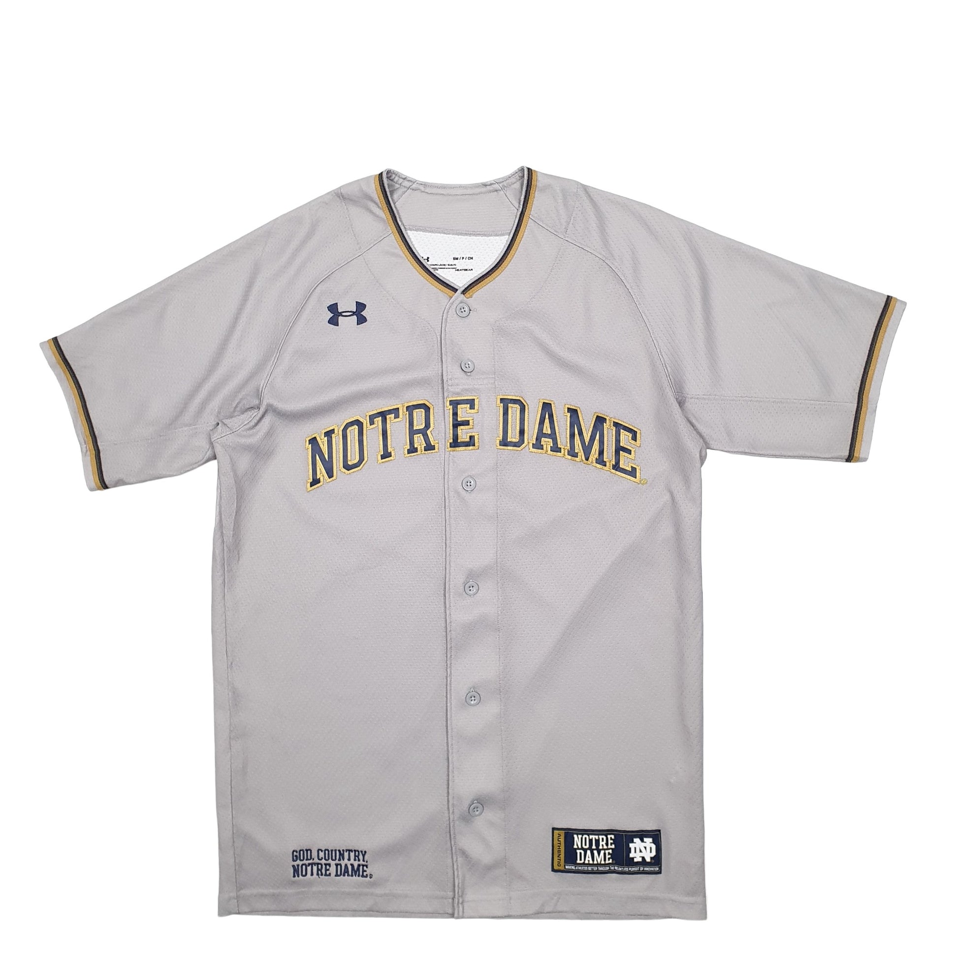 Mens Grey Under Armour MLB Baseball Jersey Notre Dame Short Sleeve T Shirt