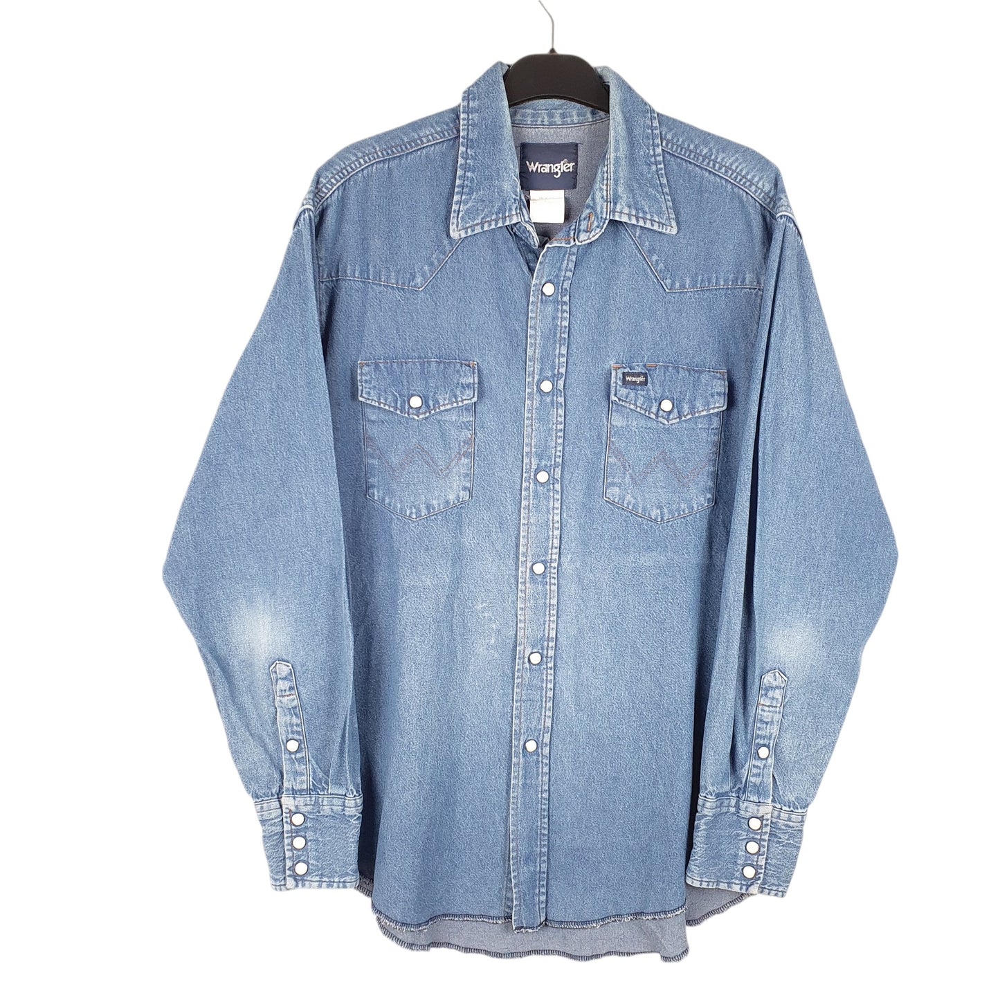 Mens Blue Wrangler Denim Jeans Western Pearl Snap Cowboy Long Sleeve Shirt