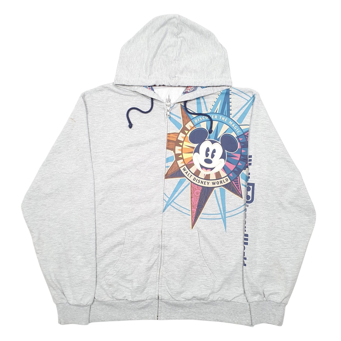 Mens Grey Disney Hoodie Mickey Mouse Walt Disney World Full Zip Jumper