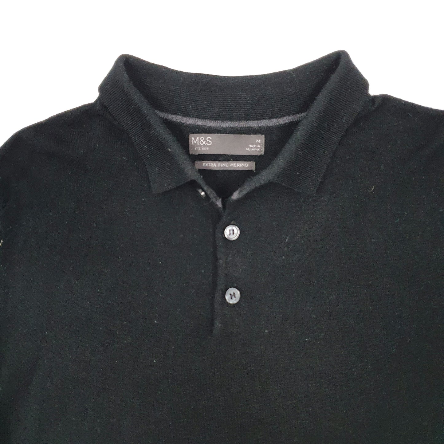 Mens Black M&S  Long Sleeve Polo Shirt