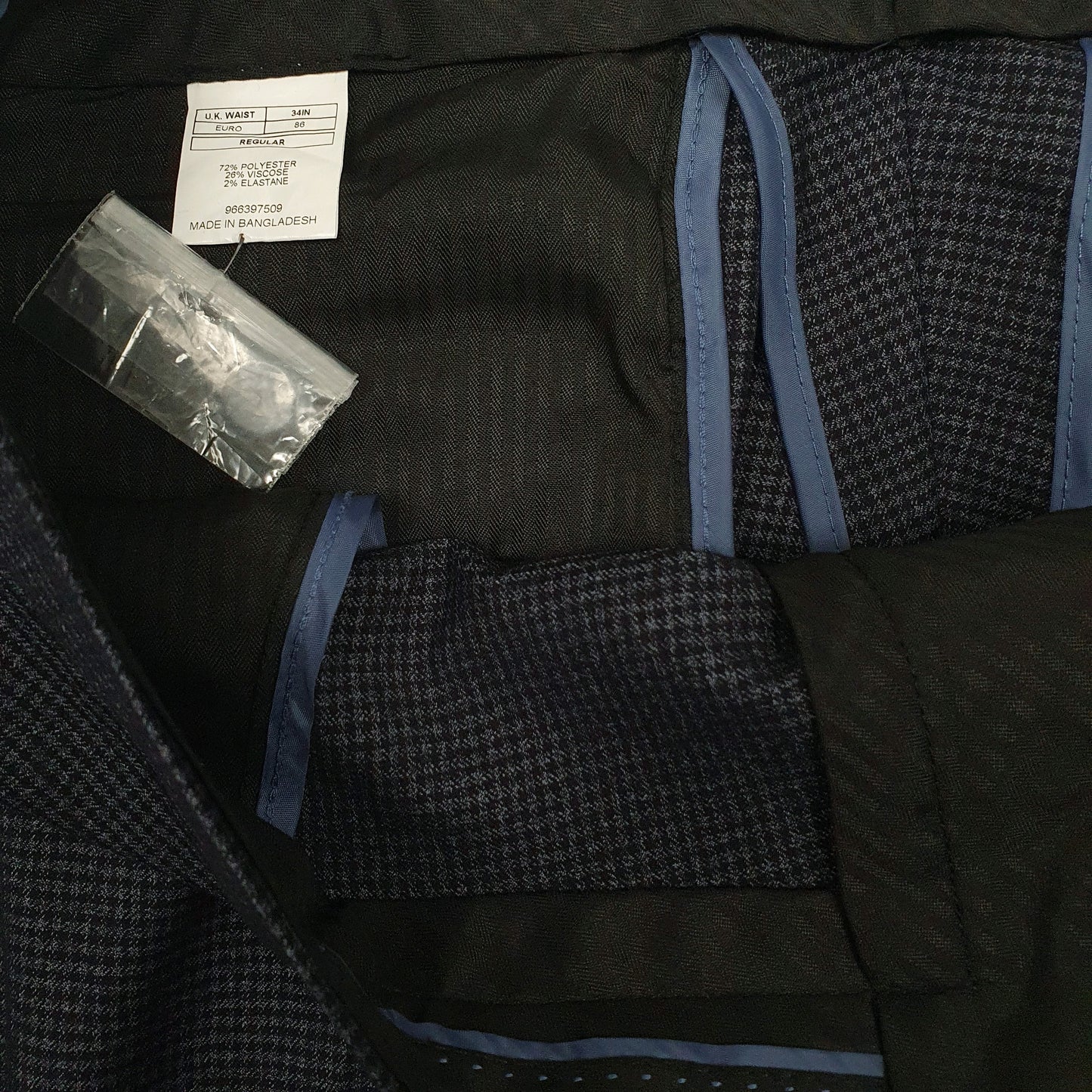 Mens Navy Moss Bros Houndstooth Formal Trousers